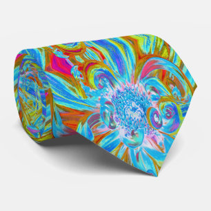 Festive Chartreuse and Blue Dahlia Flower Petals Tie