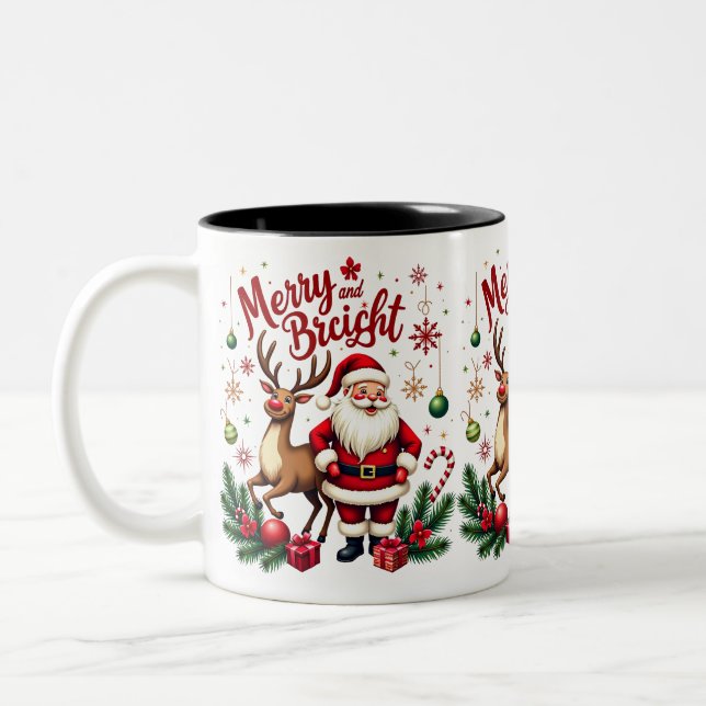 Festive Cheer with Santa & Reindeer - Holiday Mug (Left)
