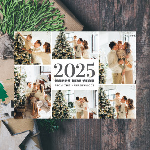 Festive Cheers   Elegant Happy New Year 6 Photo Holiday Card