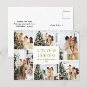Festive Cheers Elegant Happy New Year 6 Photo Holiday Postcard