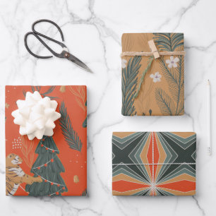 Festive Cheetah Holiday Gem Tone  Wrapping Paper Sheet