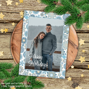 Festive Chic Floral Mandala Snow Flakes Pattern Card