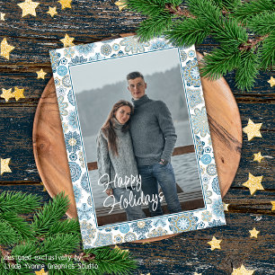 Festive Chic Floral Mandala Snow Flakes Pattern Holiday Card