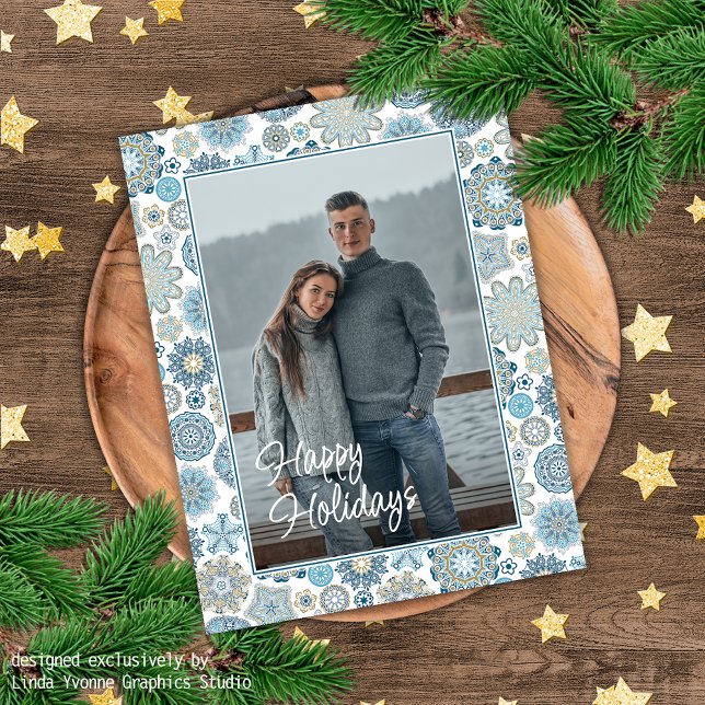 Festive Chic Floral Mandala Snow Flakes Pattern Postcard (Creator Uploaded)