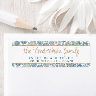 Festive Chic Floral Mandala Snow Flakes Pattern Return Address Label
