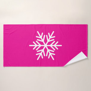 Festive Chic Nordic White Snowflake On Bright Pink Bath Towel Set