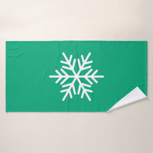 Festive Chic Nordic White Snowflake On Green Blue Bath Towel Set