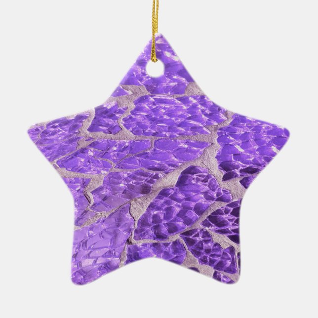 Festive Chic Shiny Purple Glitter Stones Ceramic Ornament (Front)