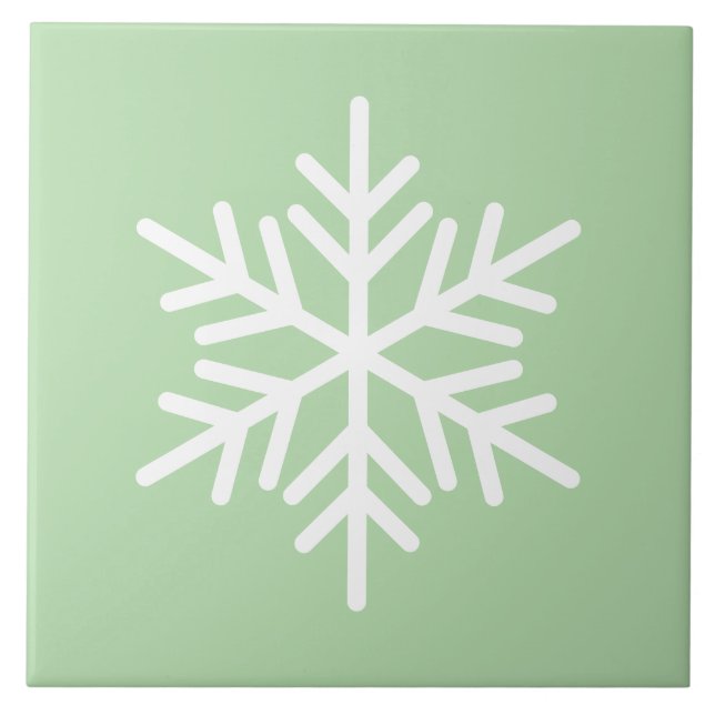 Festive Chic White Nordic Snowflake On Light Green Ceramic Tile (Front)