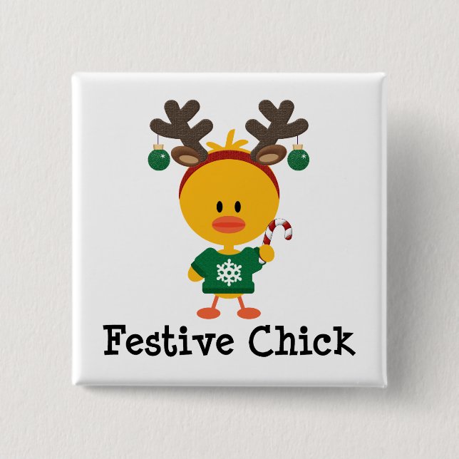 Festive Chick 15 Cm Square Badge (Front)