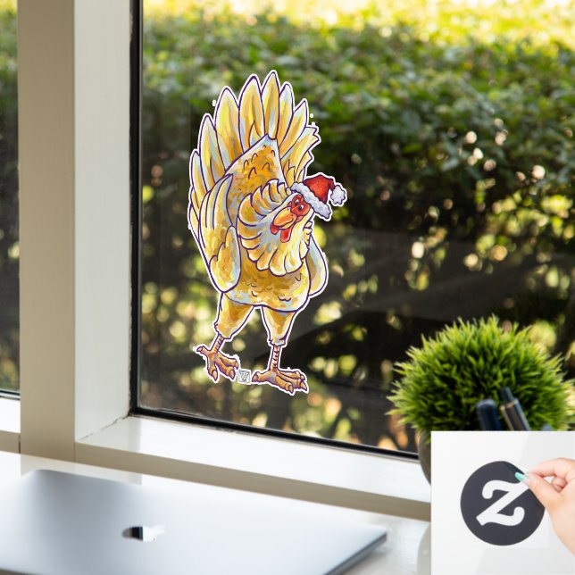Festive Chicken Christmas Window Cling (Office)