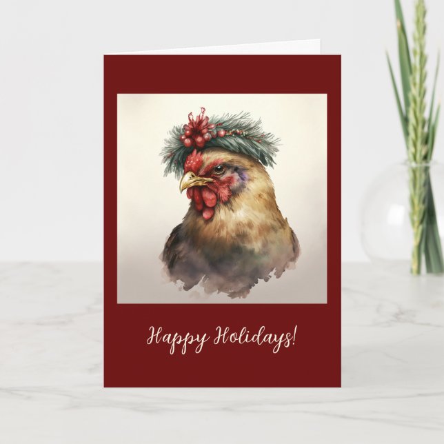 Festive Chicken Folded Holiday / Christmas Card (Front)