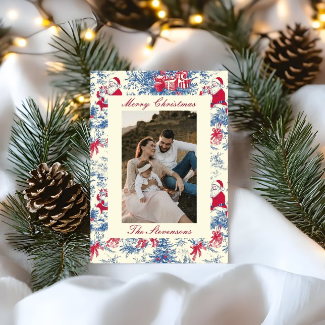 Festive Chinoiserie Toile De Jouy Photo Christmas Holiday Card (Creator Uploaded)