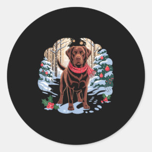 Festive Chocolate Lab In Snowy Forest Winter Xmas  Classic Round Sticker