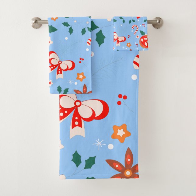 Festive Christmas Abstract Pattern Bath Towel Set (Insitu)