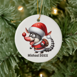 Festive Christmas add message Armadillo Ceramic Ornament