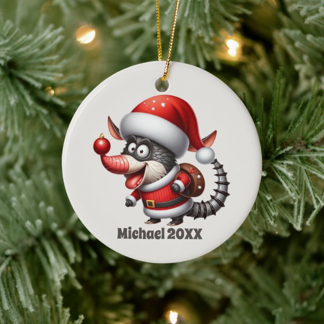Festive Christmas add message Armadillo  Ceramic Ornament (Tree)