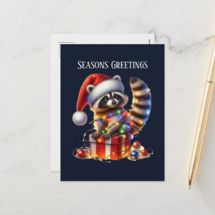 Festive Christmas add message racoon Holiday Postcard