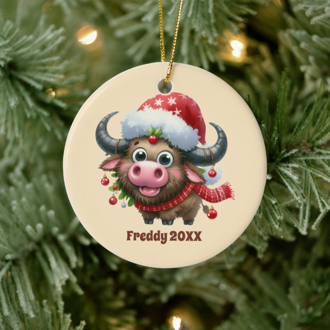 Festive Christmas add name date message  Ceramic Ornament (Tree)