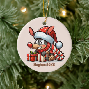 Festive Christmas add name year armadillo Ceramic Ornament