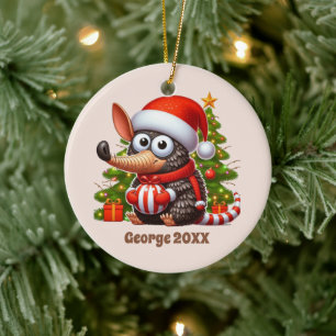 Festive Christmas add name year armadillo Ceramic Ornament