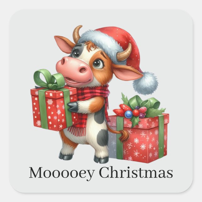 Festive Christmas add text cow Square Sticker (Front)