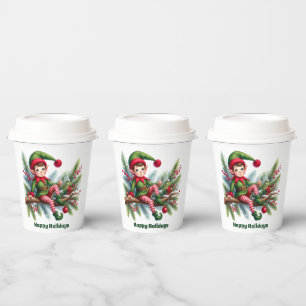Festive Christmas add text elf party Paper Cups