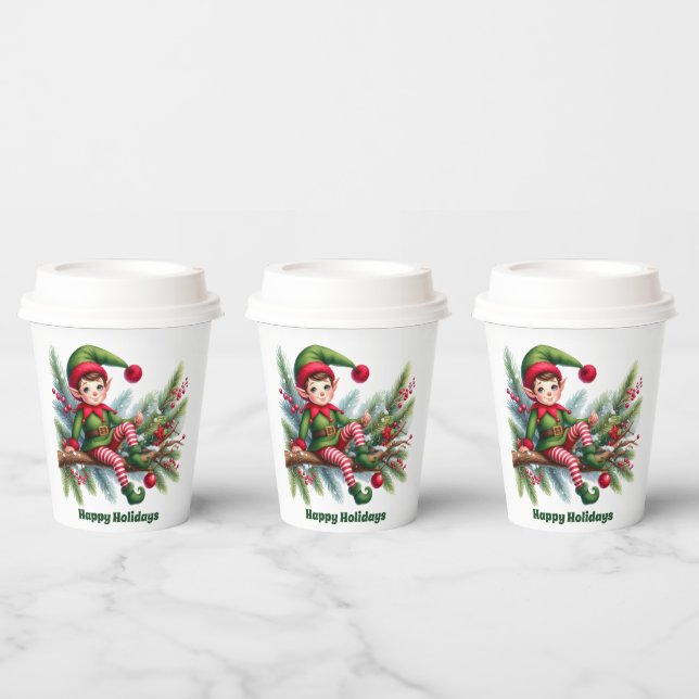 Festive Christmas add text elf party Paper Cups (Multi)