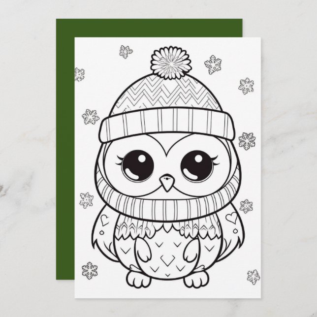 Festive Christmas add text owl Holiday Card (Front/Back)