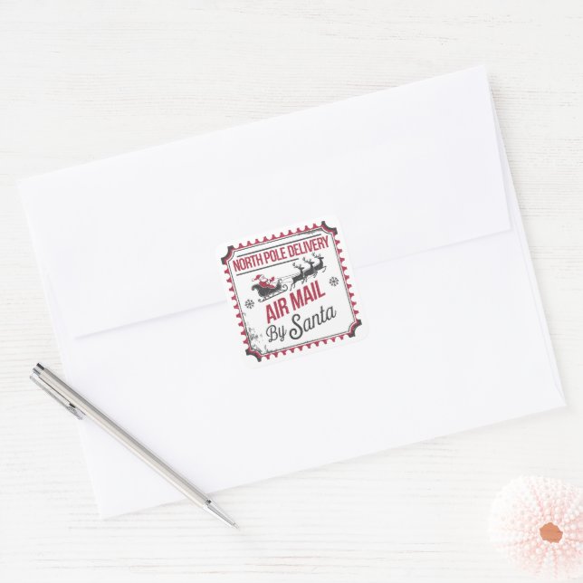 Festive Christmas air mail delivery  Square Sticker (Envelope)