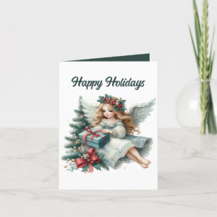 Festive Christmas Angel add message  Holiday Card