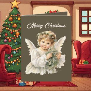 Festive Christmas Angel watercolor add text  Holiday Card