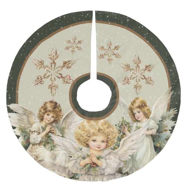 Festive Christmas Angels Holiday Brushed Polyester Tree Skirt (Front)