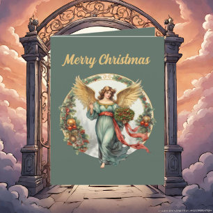 Festive Christmas Angels watercolor add text Holiday Card