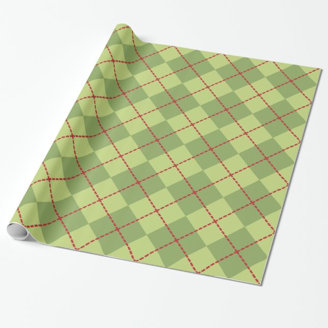 Festive Christmas Argyle Wrapping Paper (Unrolled)
