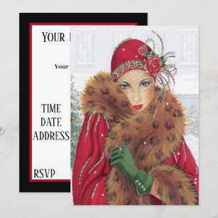 Festive Christmas art deco lady Invitation