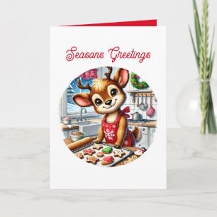 Festive Christmas baking reindeer add message  Holiday Card