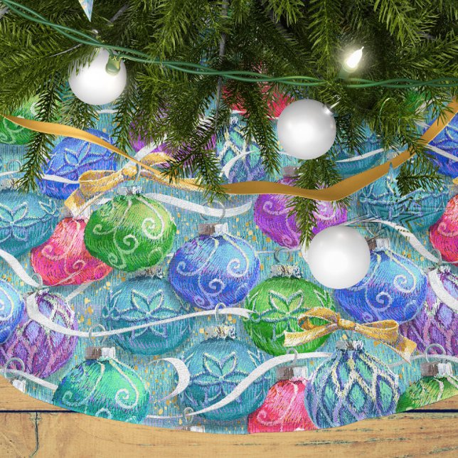 Festive Christmas Balls Christmas Tree Skirt (Mockup of Christmas Balls Tree Skirt)