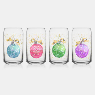 Festive Christmas Balls/Confetti   Can Glass Set 4