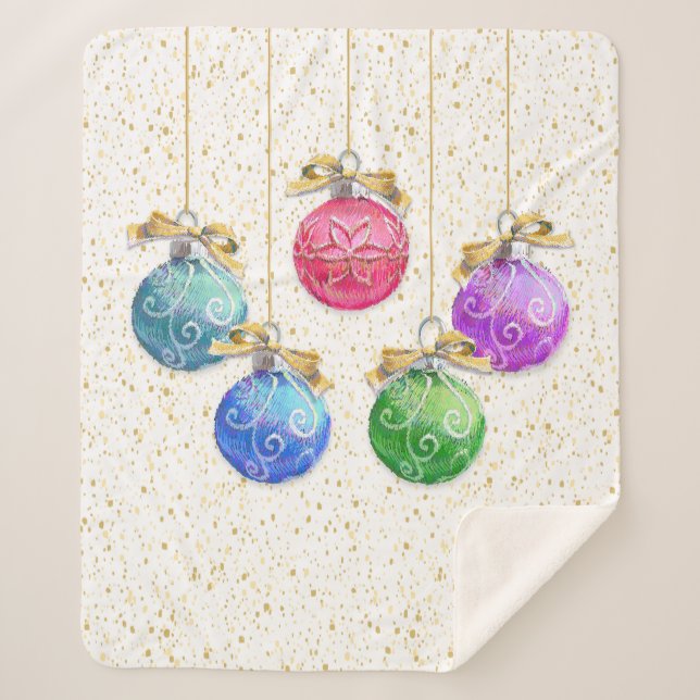 Festive Christmas Balls & Confetti Sherpa Blanket (Front)
