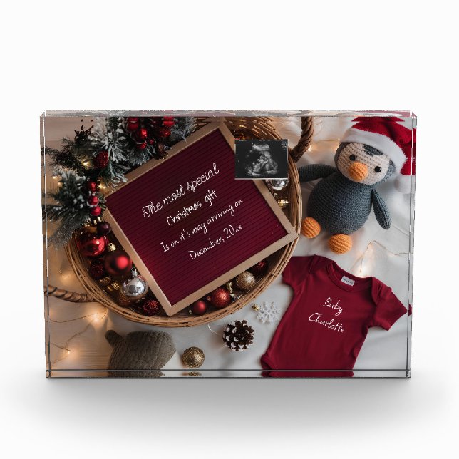 Festive Christmas basket pregnancy announcement  Photo Block (Front)