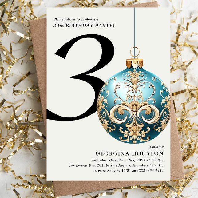 Festive Christmas Bauble 30th Birthday Party Invitation (Creator Uploaded)