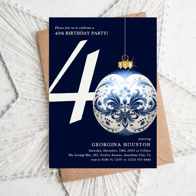 Festive Christmas Bauble 40th Birthday Party Invitation (Creator Uploaded)