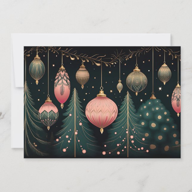 Festive Christmas Baubles Greeting Card (Front)