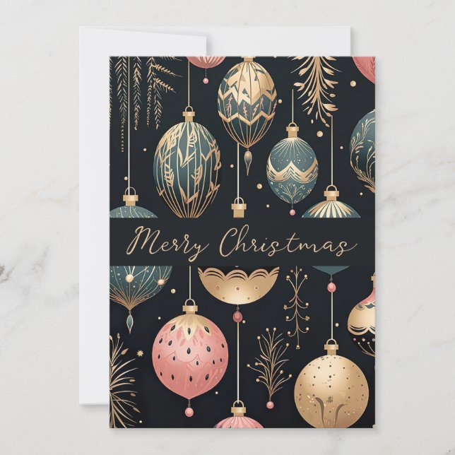 Festive Christmas Baubles Greeting Card (Front)