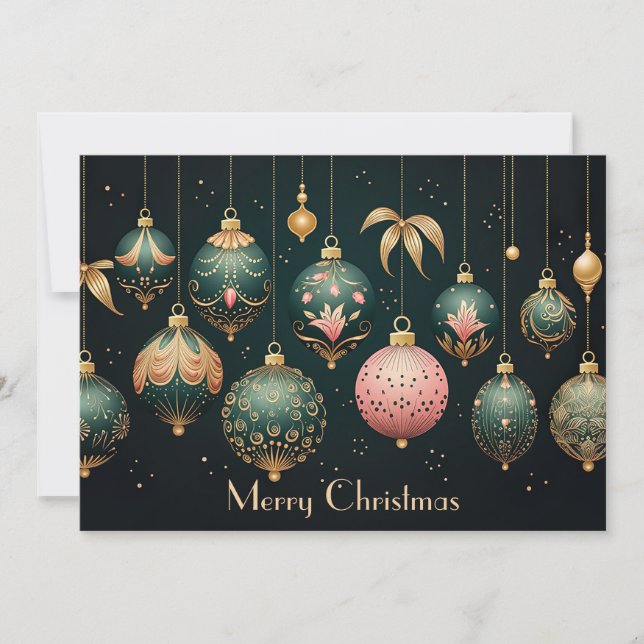 Festive Christmas Baubles Greeting Card (Front)