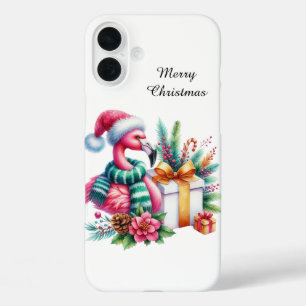 Festive Christmas beach customisable pink flamingo iPhone 16 Plus Case