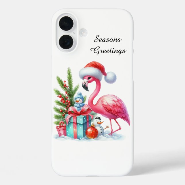 Festive Christmas beach customisable pink flamingo Case-Mate iPhone Case (Back)