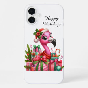 Festive Christmas beach customisable pink flamingo iPhone 16 Plus Case