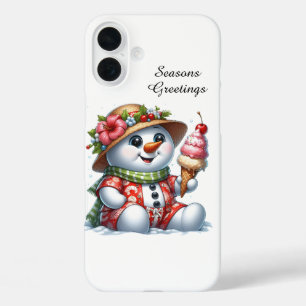 Festive Christmas beach customisable snowman  iPhone 16 Plus Case